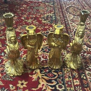Angel Candlestick Holders Resin Gold Gild (4)